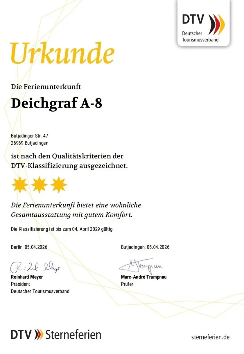 3-Sterne Ferienwohnung Deichgraf A-8, Nordsee  Burhave mit Balkon, Parkplatz, Pool & Sauna, WLAN