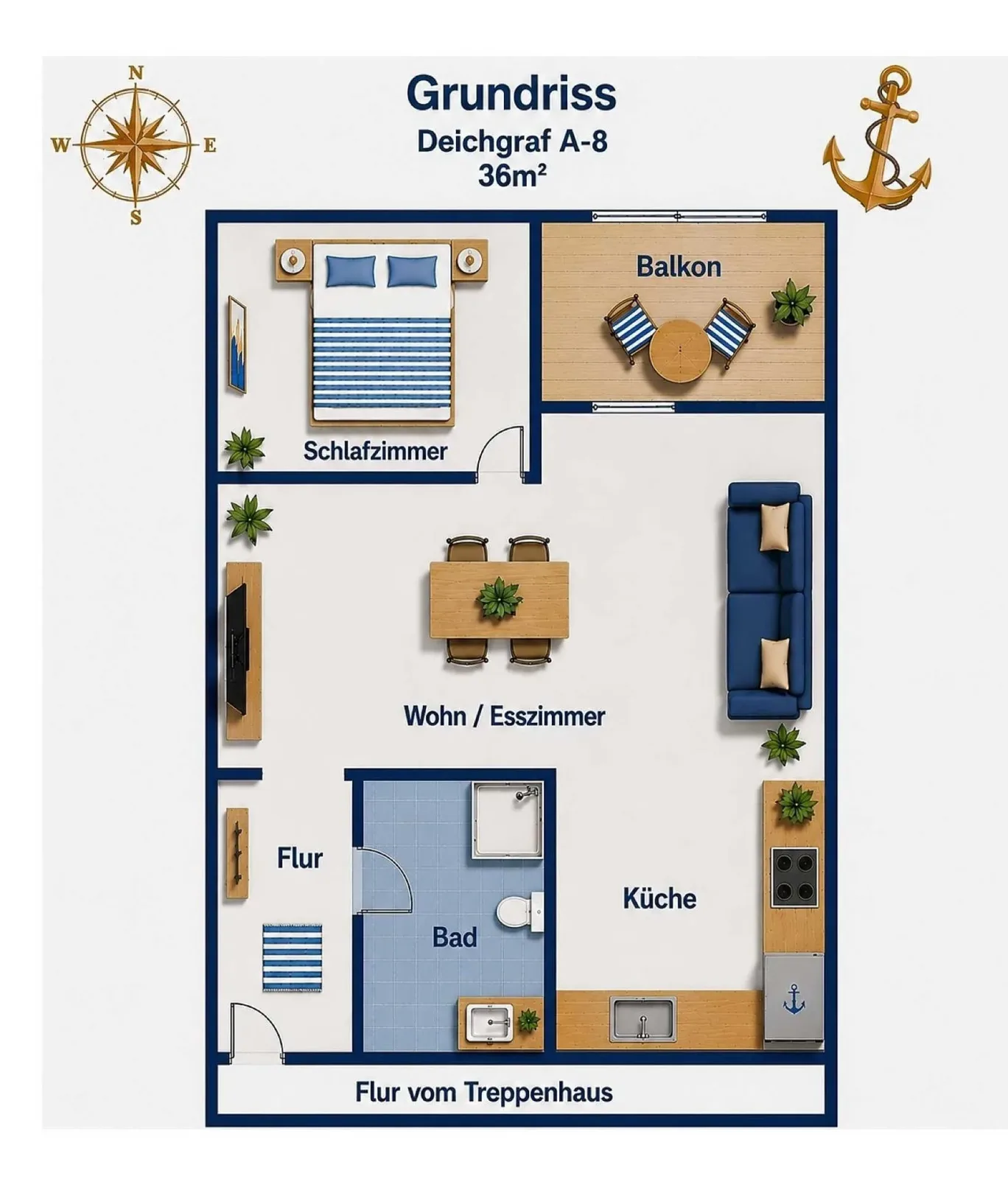 3-Sterne Ferienwohnung Deichgraf A-8, Nordsee  Burhave mit Balkon, Parkplatz, Pool & Sauna, WLAN