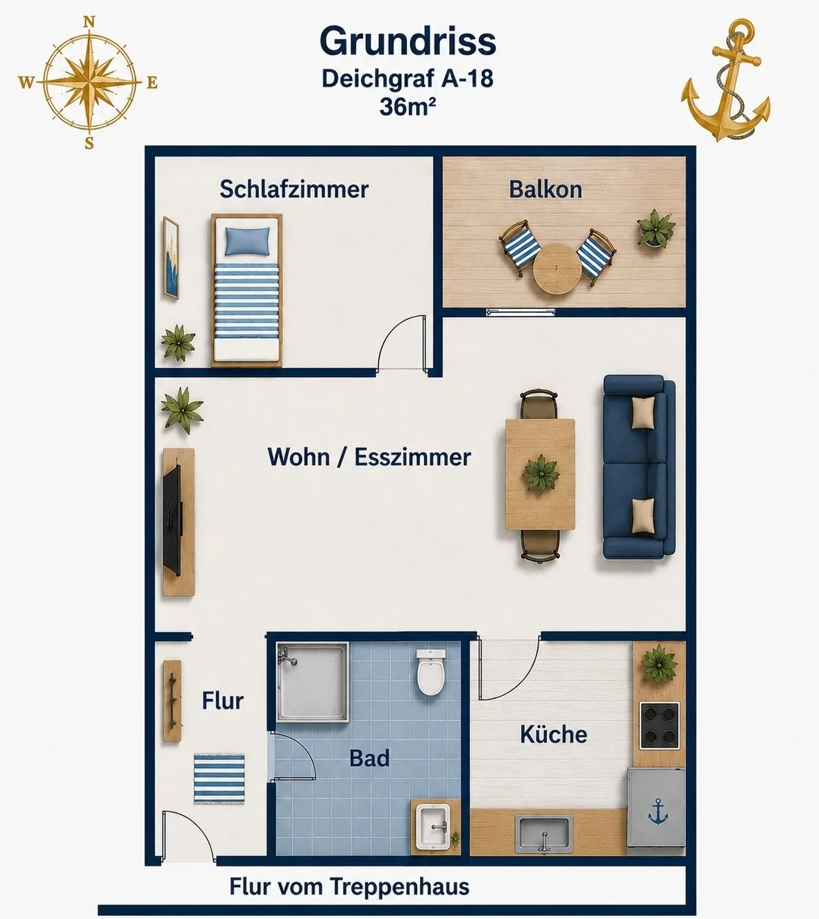 Ferienwohnung Deichgraf  A-18, Nordsee Burhave mit Balkon, Parkplatz, Pool & Sauna, WLAN