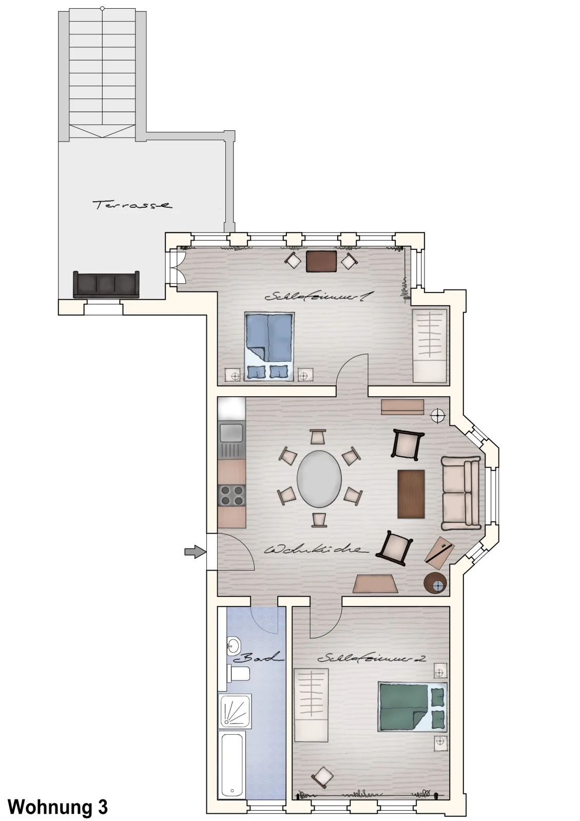 Ferienwohnung 3 mit gr. Terrasse und Wasserblick
