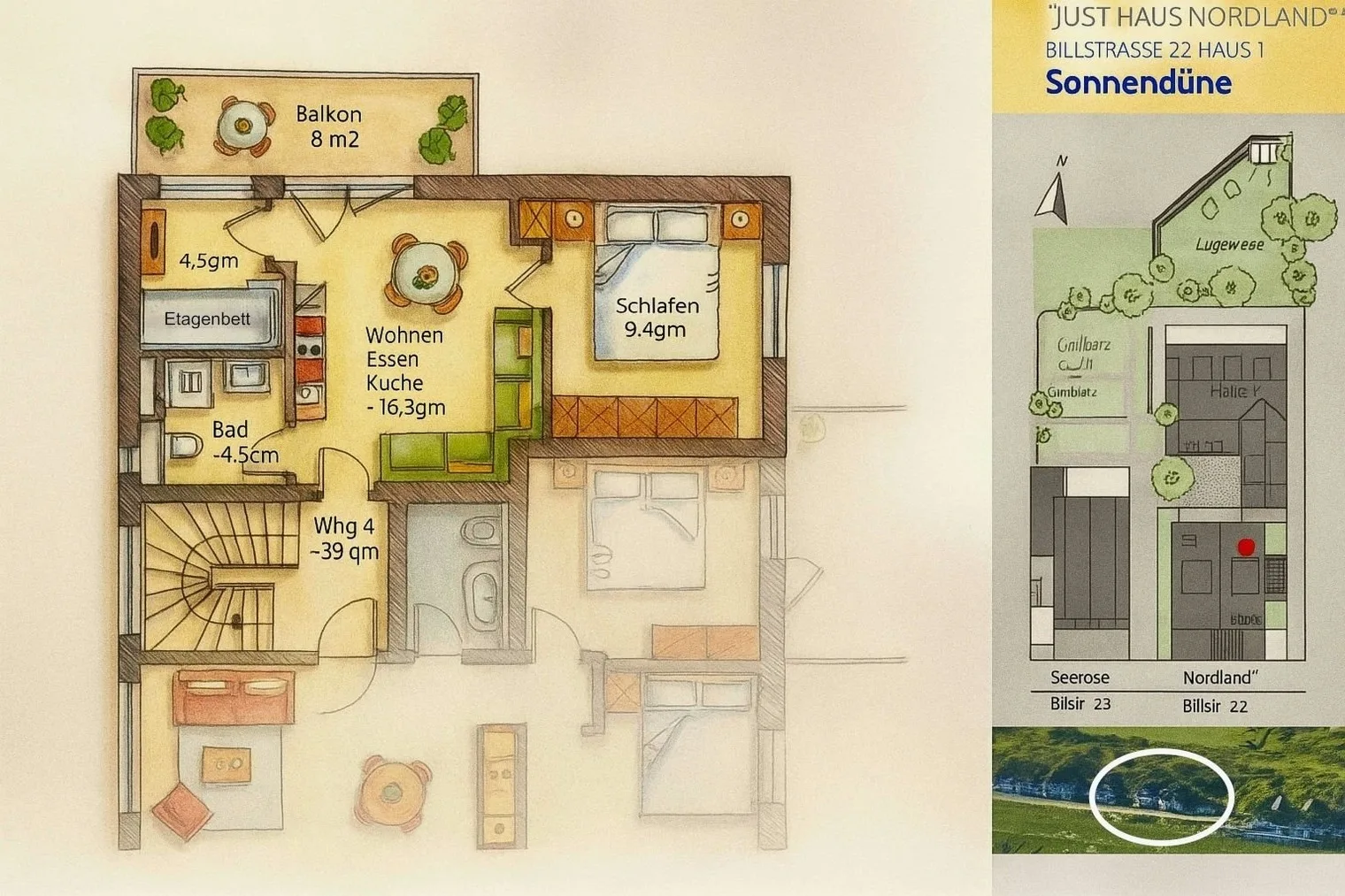 Sonnendüne Juist  Ferienwohnung mit Balkon & Dünenblick