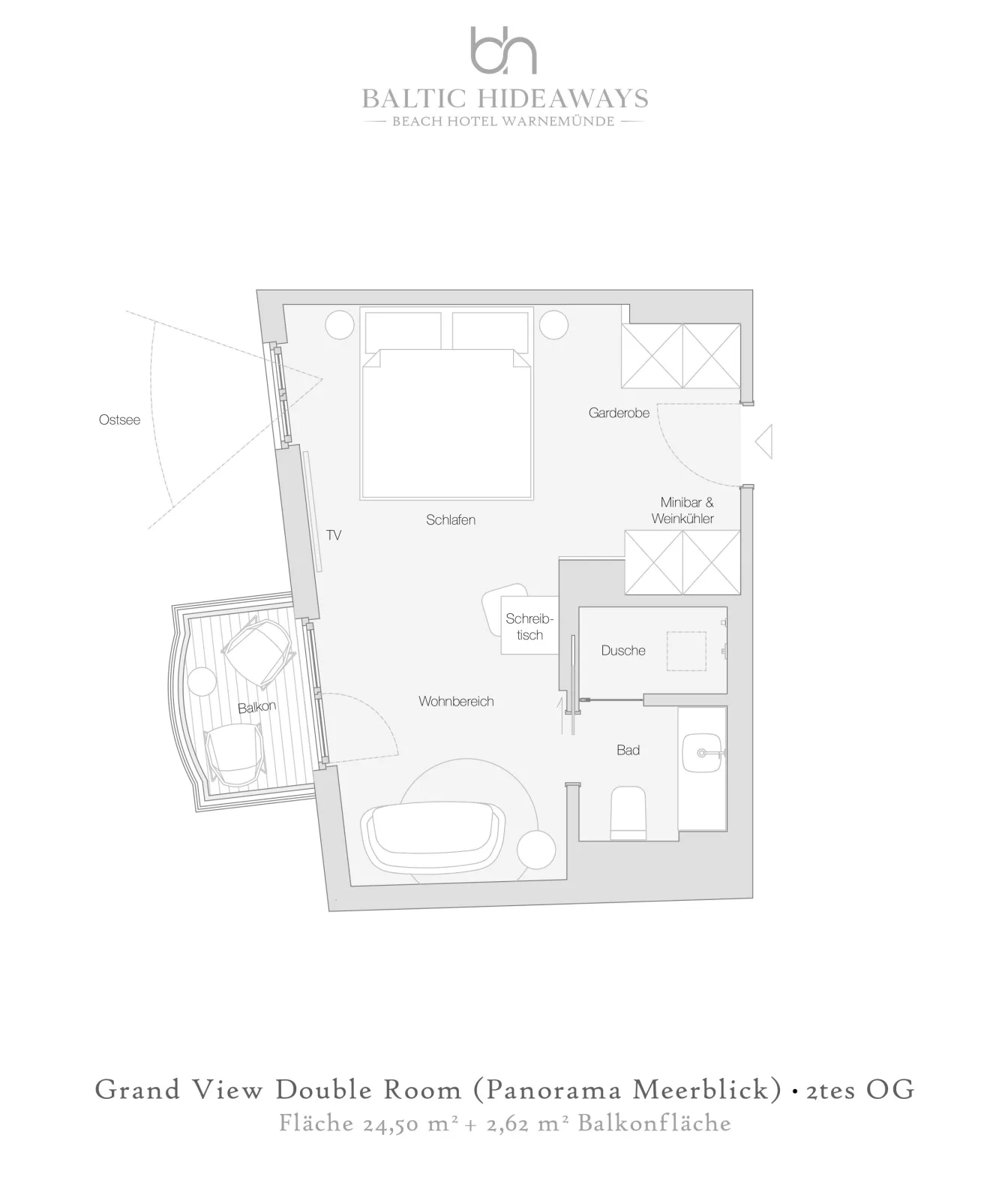 Baltic Hideaway Beach Hotel Warnemünde - Grand View Double Room mit Panorama Meerblick