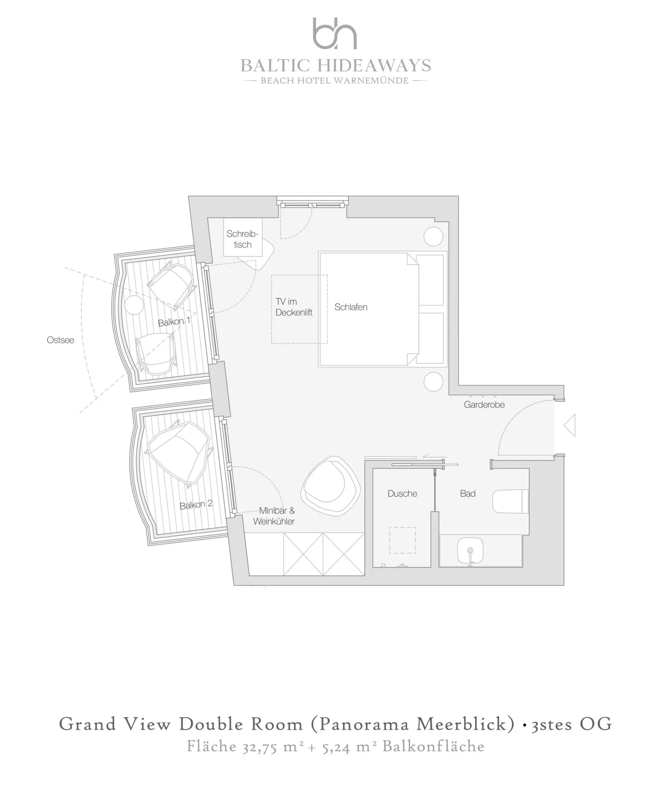 Baltic Hideaway Beach Hotel Warnemünde - Grand View Double Room mit Panorama Meerblick