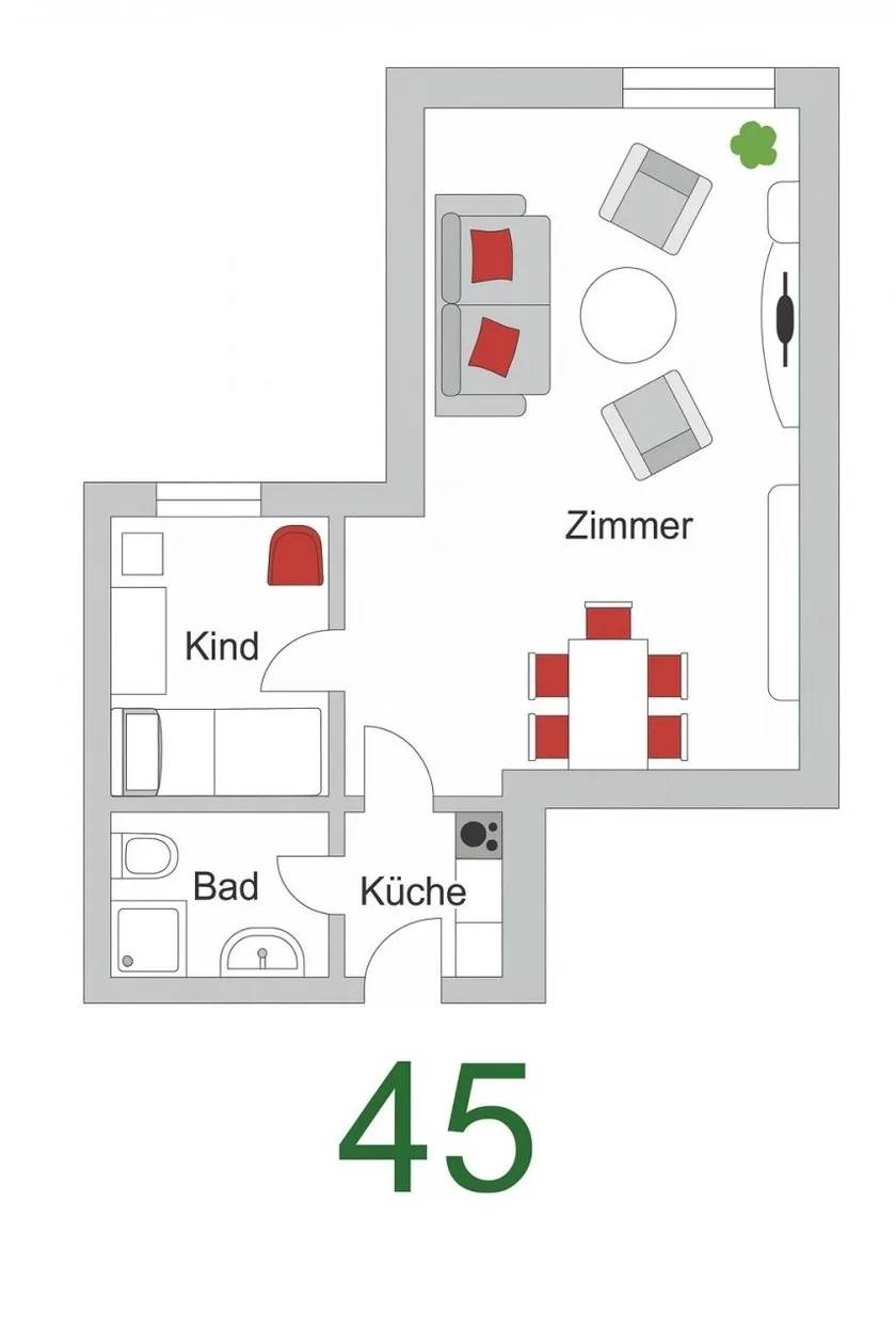 Ferienwohnung  NW 45 mit Süd Balkon