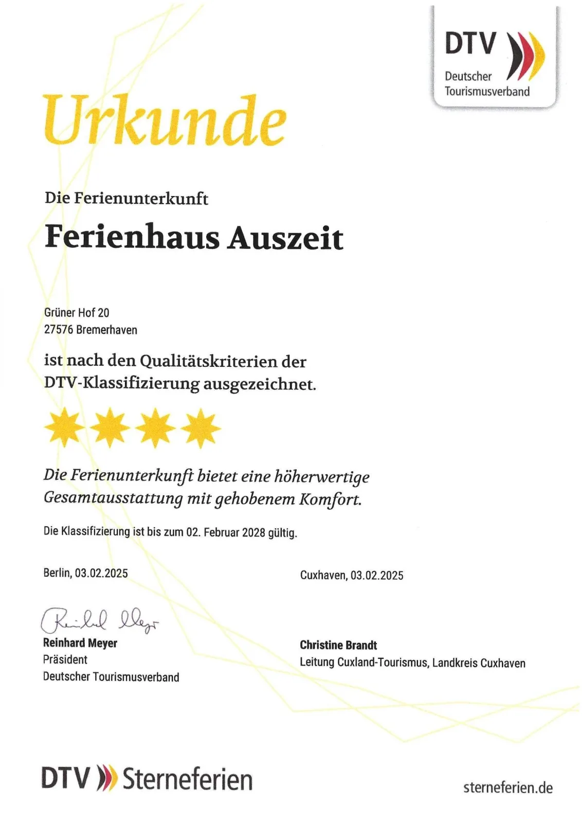 Ferienhaus Auszeit ( 4 Sterne DTV Klassifizierung, 3 Pfoten Klassifizierung )
