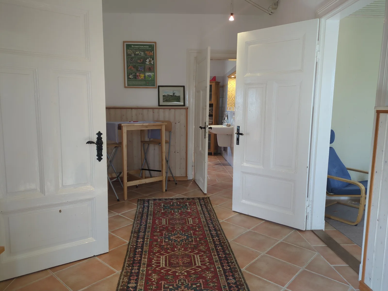 Erdgeschoss, überdachte Terrasse, Familienbett, Holzfußboden