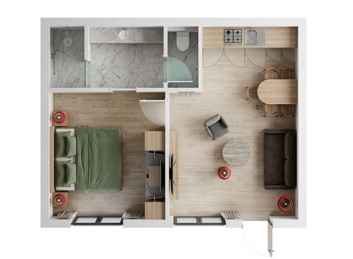 2 Zimmer Apartment mit Küche