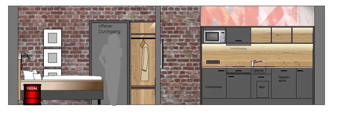 2 Zimmer Apartment mit Küche